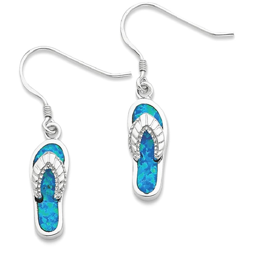 IceCarats 925 Sterling Silver Created Blue Inlay Opal Sandal Drop Dangle Chandelier Earrings Outdoor Nature