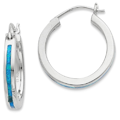 IceCarats 925 Sterling Silver Created Blue Opal Inlay Hoop Earrings Ear Hoops Set For Women