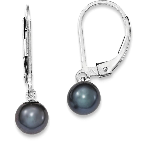 IceCarats 925 Sterling Silver 7mm Black Freshwater Cultured Pearl Leverback Earrings Lever Back For Women Drop Dangle