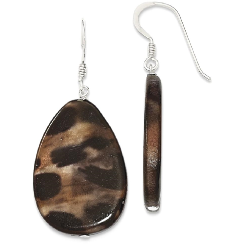 IceCarats 925 Sterling Silver Large Mother Of Pearl Brown Tiger Tear Drop Dangle Chandelier Earrings