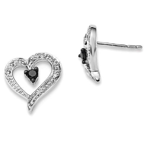 IceCarats 925 Sterling Silver Black White Diamond Heart Post Stud Earrings Love