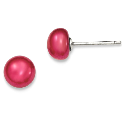 IceCarats 925 Sterling Silver 6.5 7mm Freshwater Cultured Button Pearl Burgundy Post Stud Ball Earrings
