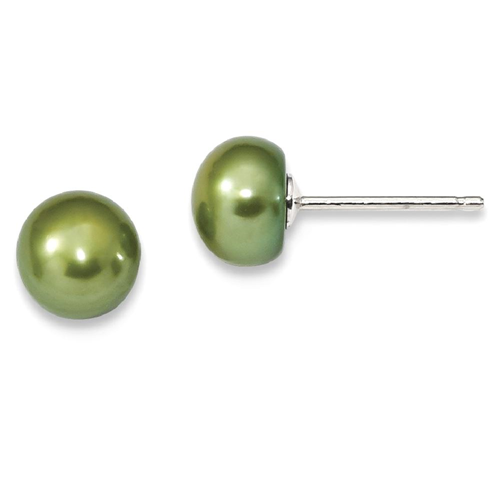 IceCarats 925 Sterling Silver 7mm Freshwater Cultured Button Pearl Green Post Stud Ball Earrings