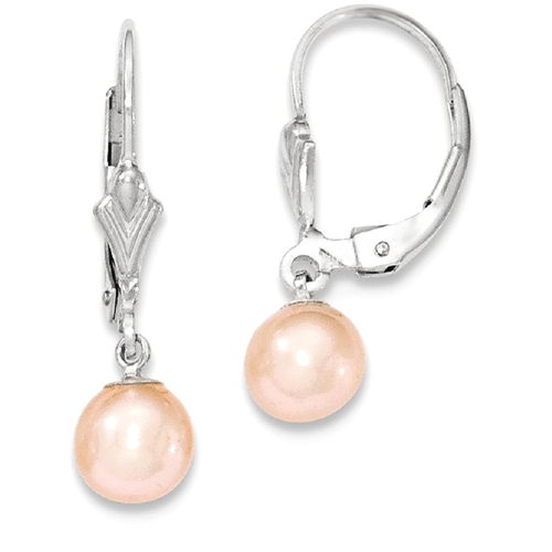 IceCarats 925 Sterling Silver 7mm Pink Freshwater Cultured Pearl Leverback Earrings Lever Back For Women Drop Dangle