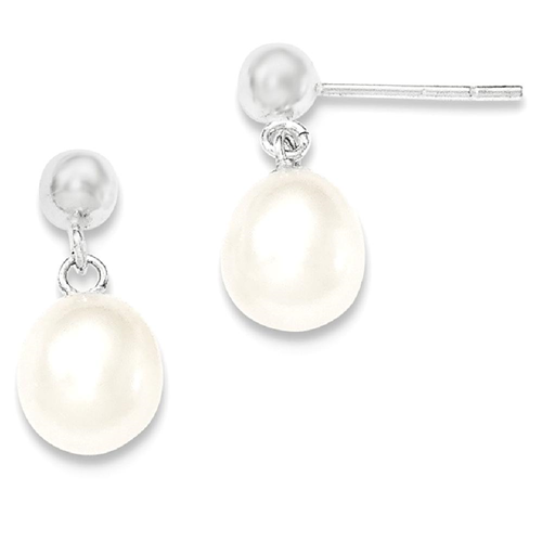 IceCarats 925 Sterling Silver 8mm White Freshwater Cultured Pearl Post Stud Earrings Drop Dangle Rice