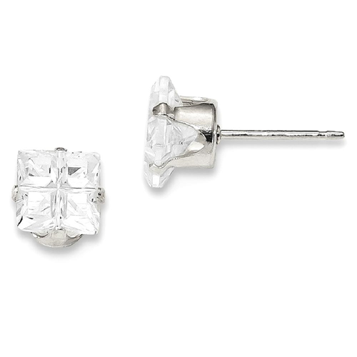 IceCarats 925 Sterling Silver 6mm Square Cubic Zirconia Cz 4 Prong Stud Ball Button Earrings