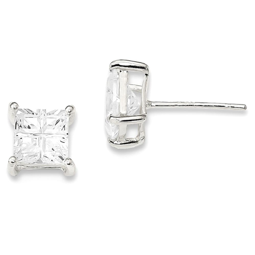 IceCarats 925 Sterling Silver 6mm Square Cubic Zirconia Cz Basket Set Stud Ball Button Earrings