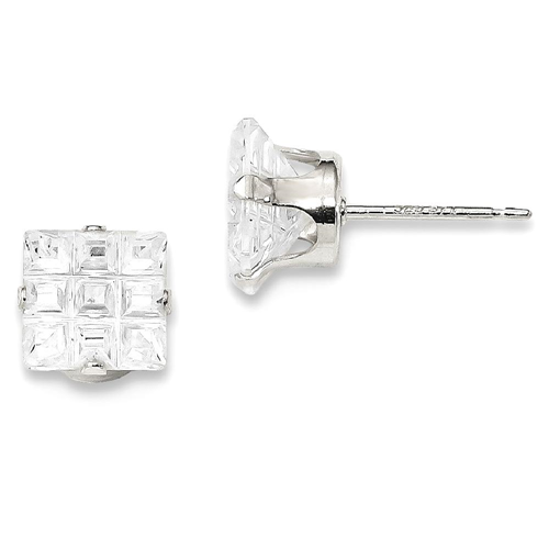 IceCarats 925 Sterling Silver 7mm Square Cubic Zirconia Cz 4 Prong Stud Ball Button Earrings