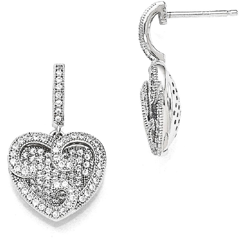 IceCarats 925 Sterling Silver Cubic Zirconia Cz Heart Drop Dangle Chandelier Post Stud Earrings Love