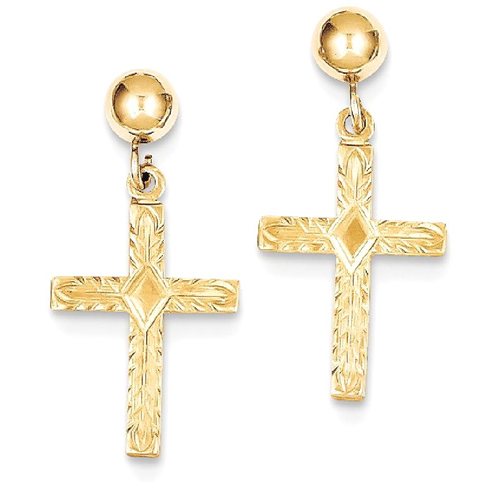 IceCarats 14k Yellow Gold Textured Cross Religious Post Stud Earrings Drop Dangle