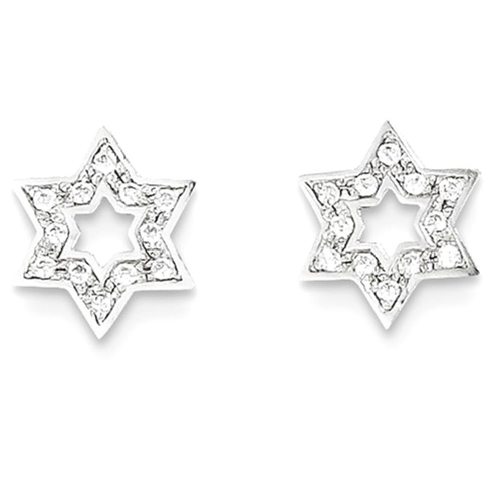 14k White Gold Over Cubic Zirconia Jewish Star Of David Stud Earrings for Women Girl