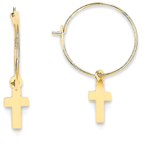 IceCarats 14k Yellow Gold Endless Hoop Small Cross Religious Earrings Ear Hoops Set For Women