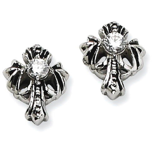IceCarats Stainless Steel Cross Religious Cubic Zirconia Cz Post Stud Ball Button Earrings