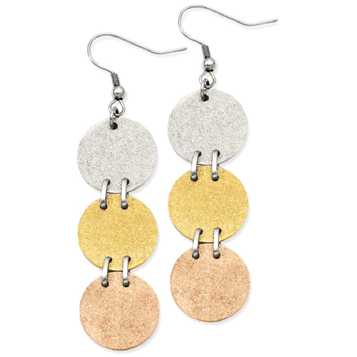 IceCarats Stainless Steel Tri Color Yellow White Gold Plated Discs Drop Dangle Chandelier Earrings