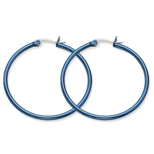 IceCarats Stainless Steel Blue Plated 42mm Hoop Earrings Ear Hoops Set For Women