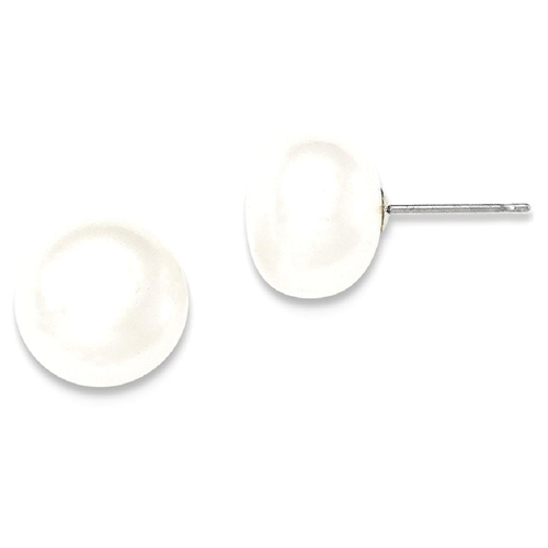 IceCarats 14k White Gold 11mmwhite Button Freshwater Cultured Pearl Stud Ball Earrings