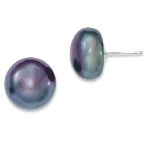 IceCarats 14k White Gold 12mm Black Button Freshwater Cultured Pearl Stud Ball Earrings