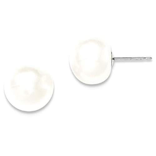 IceCarats 14k White Gold 12mm Button Freshwater Cultured Pearl Stud Ball Earrings