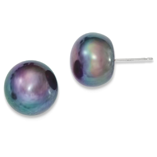 IceCarats 14k White Gold 13mm Black Button Freshwater Cultured Pearl Stud Ball Earrings