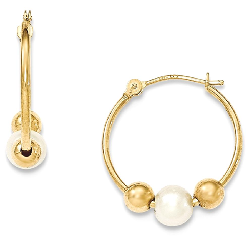 IceCarats 14k Yellow Gold Hoop 6mm Freshwater Cultured Pearl Earrings Drop Dangle