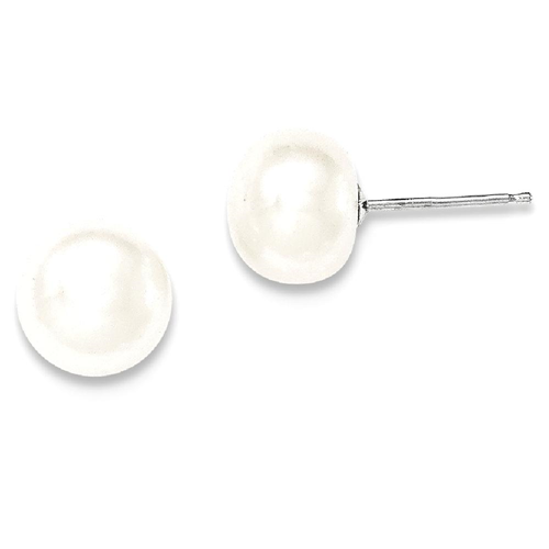 IceCarats 14k White Gold 9mm Button Freshwater Cultured Pearl Stud Ball Earrings