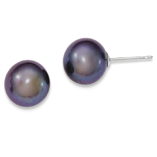 IceCarats 14k White Gold 10mm Black Round Freshwater Cultured Pearl Stud Ball Button Earrings