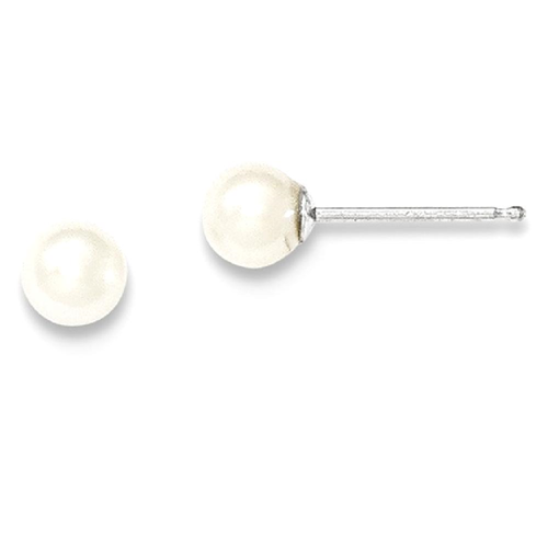 IceCarats 14k White Gold 5mm Round Freshwater Cultured Pearl Stud Ball Button Earrings