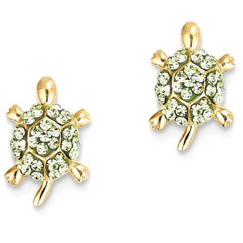 IceCarats 14k Yellow Gold Green Crystal Turtle Post Stud Ball Button Earrings Animal Reptile