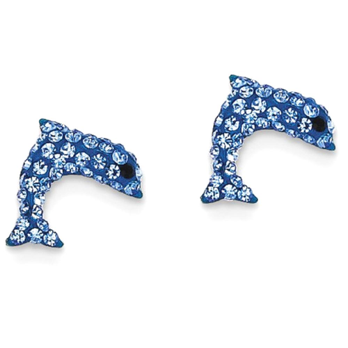 IceCarats 14k Yellow Gold Crystal Blue Dolphin Post Stud Ball Button Earrings Animal Sea Life