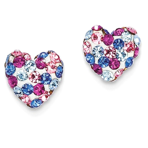 IceCarats 14k Yellow Gold Blue Pink White Crystal 8mm Heart Post Stud Ball Button Earrings Love