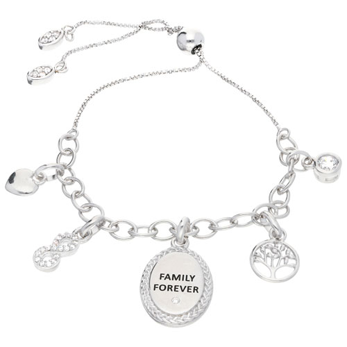 Inspirational Modern Family Forever Bolo Rhodium Plated Sterling Silver Charm Bracelet
