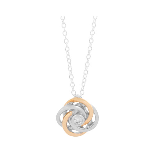 Classic Love Knot Pendant in Two-Tone 14K Gold Plated on an 18" Sterling Silver Chain