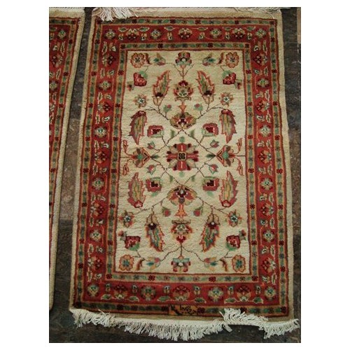 Ahmedani Excellent Flowers Medallion Hand Knotted Rug Wool Silk Carpet Pair 2.0' x 3.3', 2.1' x 3.2' Area Rug - Ivory