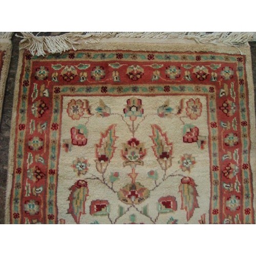 Ahmedani Excellent Flowers Medallion Hand Knotted Rug Wool Silk Carpet Pair 2.0' x 3.3', 2.1' x 3.2' Area Rug - Ivory
