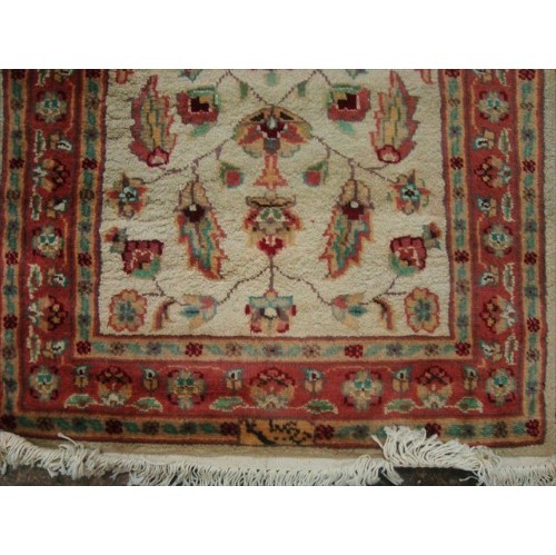 Ahmedani Excellent Flowers Medallion Hand Knotted Rug Wool Silk Carpet Pair 2.0' x 3.3', 2.1' x 3.2' Area Rug - Ivory