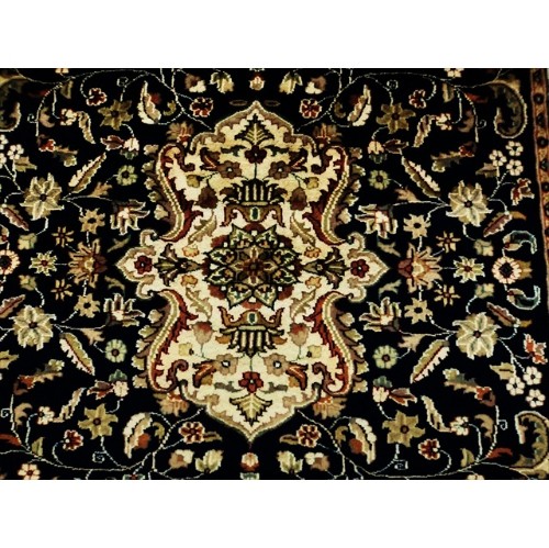 AHMEDANI  Ivory Exclusive Hand Knotted Oriental Rug Wool Silk Carpet 5.1' X 8.1' Area Rug - Mid Night In Blue