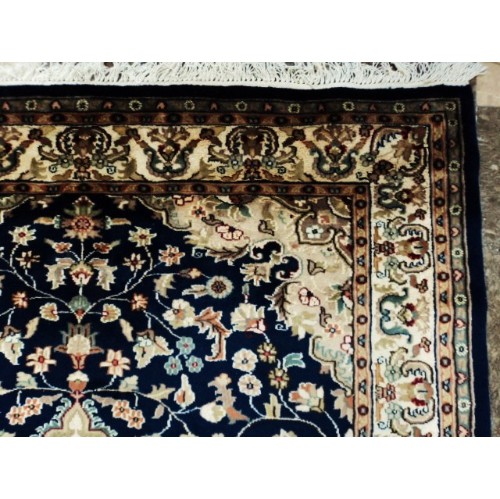 Ahmedani Ivory Exclusive Hand Knotted Oriental Rug Wool Silk Carpet 5.1' x 8.1' Area Rug - Mid Night Blue