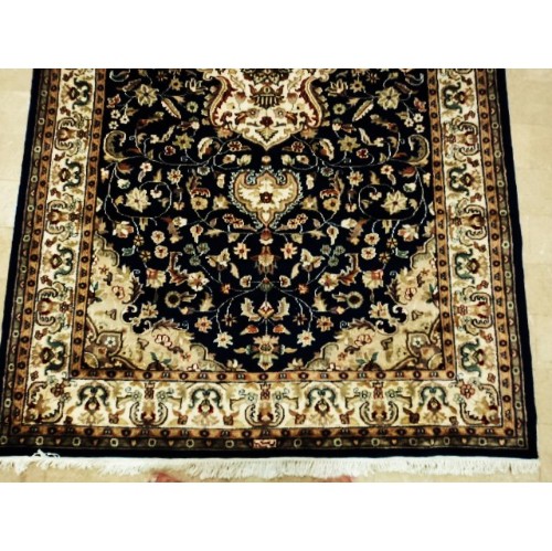 Ahmedani Ivory Exclusive Hand Knotted Oriental Rug Wool Silk Carpet 5.1' x 8.1' Area Rug - Mid Night Blue