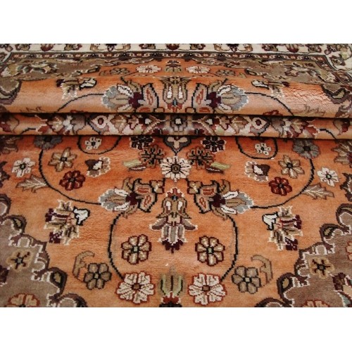 Ahmedani Awesome Floral Medallion Hand Knotted Oriental Wool Silk Carpet 6.0' x 4.1' Area Rug - Multi-Colour