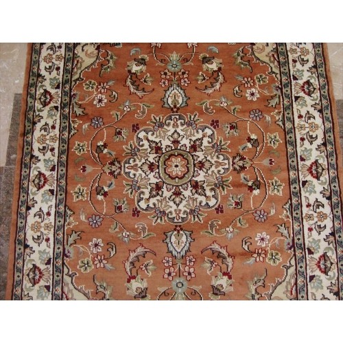 Ahmedani Rustic Floral Medallion Hand Knotted Oriental Wool Silk Carpet 6.2' x 4.2' Area Rug - Multi-Colour