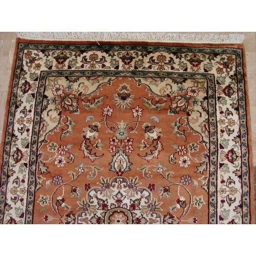 Ahmedani Rustic Floral Medallion Hand Knotted Oriental Wool Silk Carpet 6.2' x 4.2' Area Rug - Multi-Colour