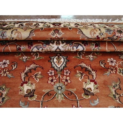 Ahmedani Rustic Floral Medallion Hand Knotted Oriental Wool Silk Carpet 6.2' x 4.2' Area Rug - Multi-Colour