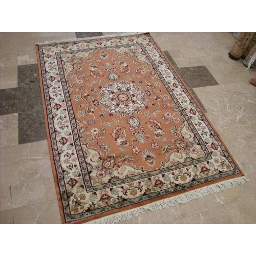 Ahmedani Rustic Floral Medallion Hand Knotted Oriental Wool Silk Carpet 6.2' x 4.2' Area Rug - Multi-Colour