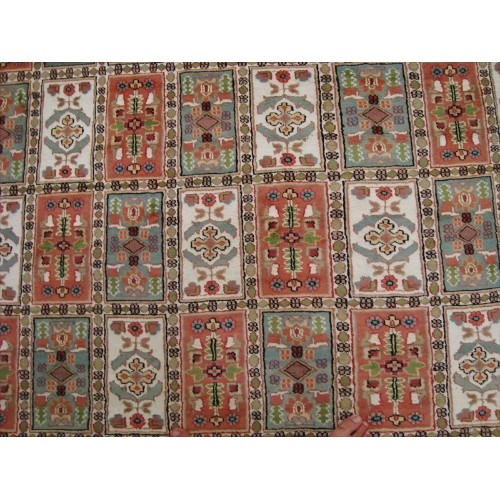 Ahmedani Bakhtiari Floral Blocks Hand Knotted Wool Silk Carpet 12.5' x 9.1' Area Rug - Multi-Colour