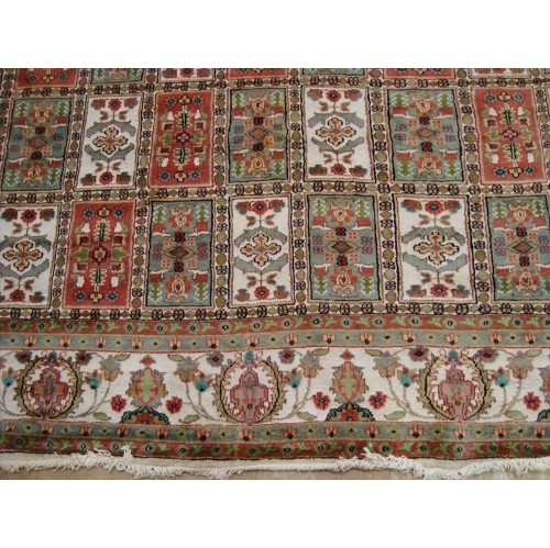 Ahmedani Bakhtiari Floral Blocks Hand Knotted Wool Silk Carpet 12.5' x 9.1' Area Rug - Multi-Colour