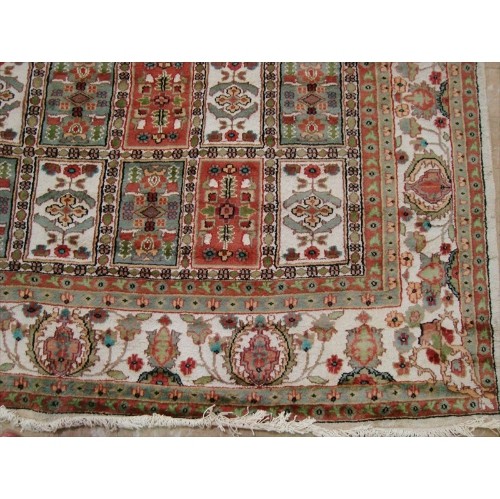 Ahmedani Bakhtiari Floral Blocks Hand Knotted Wool Silk Carpet 12.5' x 9.1' Area Rug - Multi-Colour