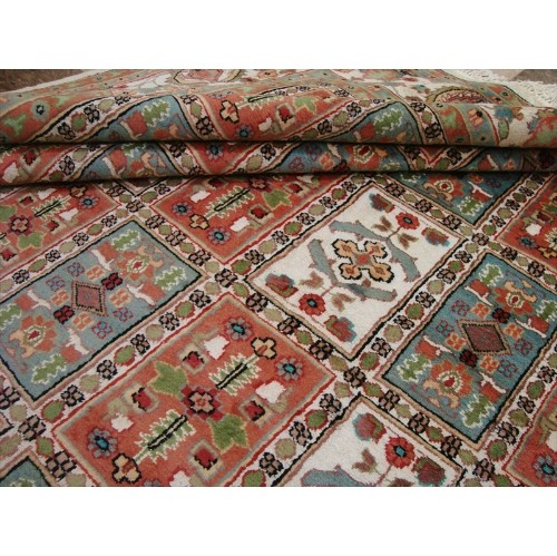 Ahmedani Bakhtiari Floral Blocks Hand Knotted Wool Silk Carpet 12.5' x 9.1' Area Rug - Multi-Colour