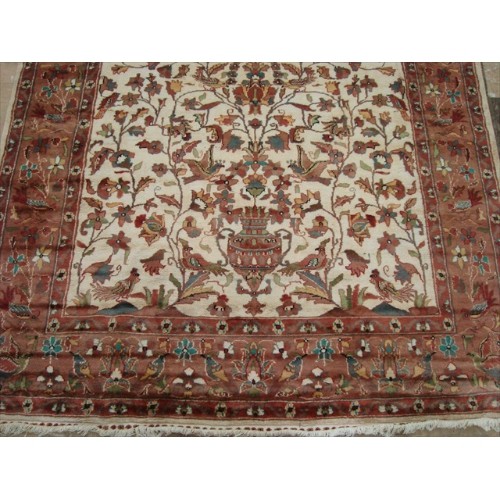 Exclusive Tree of Life Bird Jungle Hand Knotted Area Rug Wool Silk Carpet'