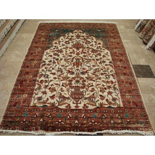 Exclusive Tree of Life Bird Jungle Hand Knotted Area Rug Wool Silk Carpet'