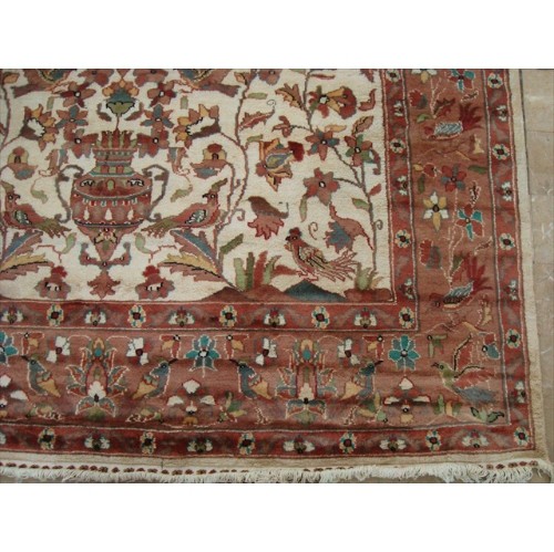 Exclusive Tree of Life Bird Jungle Hand Knotted Area Rug Wool Silk Carpet'